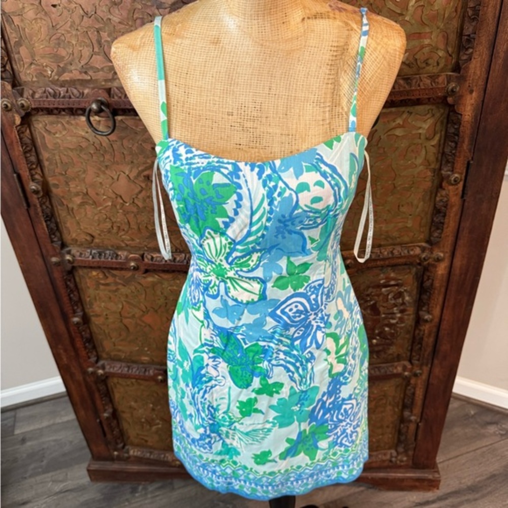 Lilly Pulitzer Blue and Green Mini Dress 2 - Picture 2 of 13